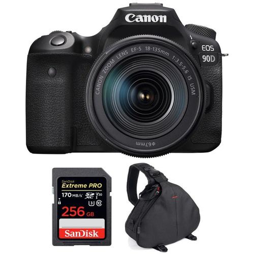 Canon EOS 90D + 18-135mm f/3.5-5.6 IS USM + SanDisk 256GB Extreme PRO UHS-I SDXC 170 MB/s + Sac | Garantie 2 ans