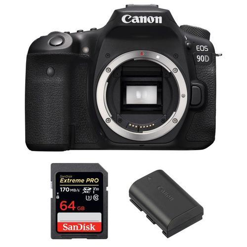 Canon EOS 90D Nu + SanDisk 64GB Extreme PRO UHS-I SDXC 170 MB/s + Canon LP-E6N | Garantie 2 ans