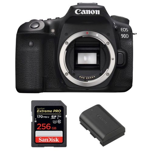 Canon EOS 90D Nu + SanDisk 256GB Extreme PRO UHS-I SDXC 170 MB/s + Canon LP-E6N | Garantie 2 ans