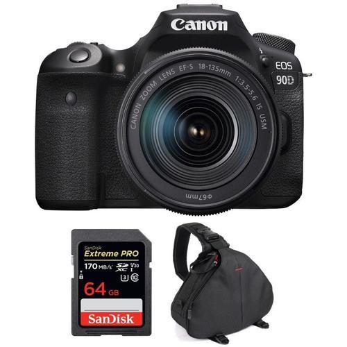 Canon EOS 90D + 18-135mm f/3.5-5.6 IS USM + SanDisk 64GB Extreme PRO UHS-I SDXC 170 MB/s + Sac | Garantie 2 ans