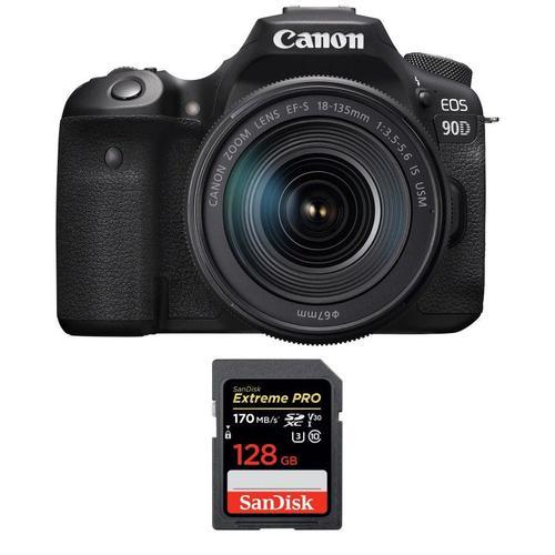 Canon EOS 90D + 18-135mm f/3.5-5.6 IS USM + SanDisk 128GB Extreme PRO UHS-I SDXC 170 MB/s | Garantie 2 ans