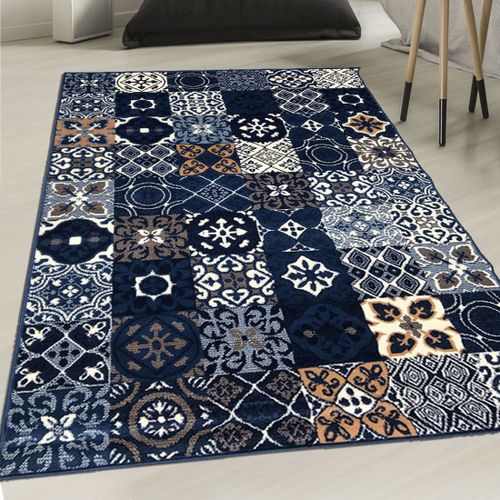 Tapis Chambre 60x110 Tissé Bleu Foncé Rectangle Lyn1 Faian