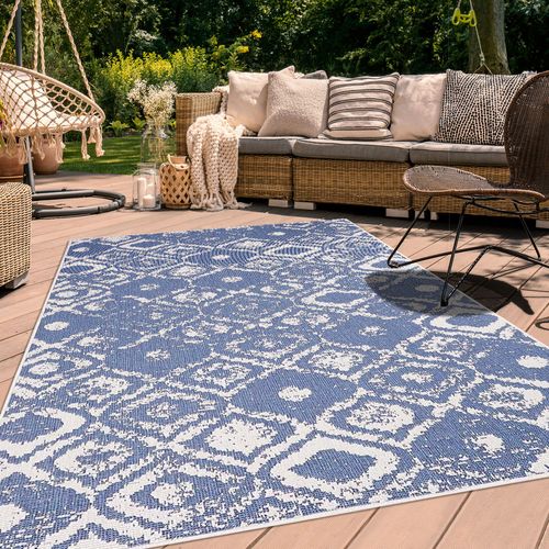 Tapis Extérieur, Kilim Reversible 160x230 Lyn2 Bd Reversible Bleu Et Crème
