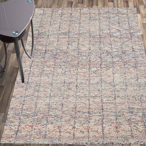 Tapis Entrée 60x110 Fait À La Main En Laine Multicolore Rectangle Motif Faux Uni