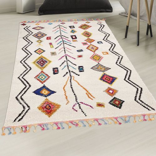 Tapis Berbère 40x60 Tissé Motif Ethnic Lyn5 Ourika Ivoire