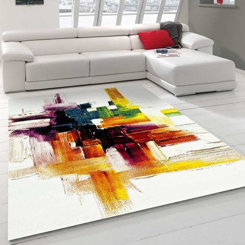 Tapis Grand Salon 280x380 Tissé Crème Rectangle Motif Abstrait Lyn8 Belo 3