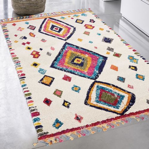 Tapis Berbère 40x60 Tissé Motif Ethnic Lyn5 Ourika Ivoire