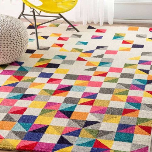 Tapis Entrée 40x60 Tissé Multicolore Rectangle Motif Géométrique Lyn6 Boutik