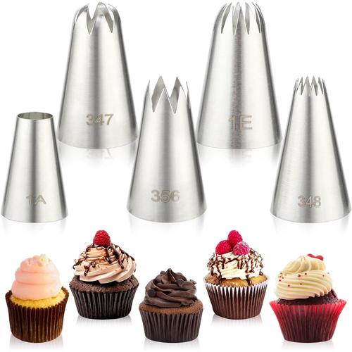 Lot De 5 Douilles À Douille En Acier Inoxydable Professionnelles Outils De Cuisson Faciles À Utiliser Douille De Décoration Glaçage Gâteau Sans Couture Grandes Douilles Décorer Gâteaux Cupcakes