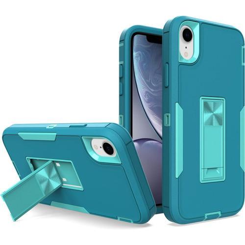 2in1 Pc Tpu Full Body Protective Cas Pour Iphone Xr With Kickstand, Car Magnetic Suction, Screen&camera Protection Shockproof Tpu Bumper Cover - Baby Green
