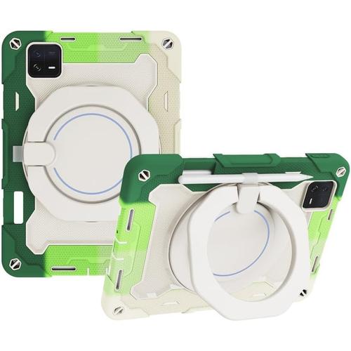 Handheld Rotating Ring Bracket Armour Silicone Béquille Cas pour Xiaomi Pad 6 / Pad 6 Pro 11 inch 2023 Tablet - [Shoulder Strap][Angle Adjustment][Pencil Holder] - Colorful Green