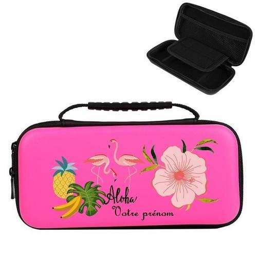 Etui Pochette Nintendo Switch Lite Rose Personnalisee Prenom Flamant Fleur Rose