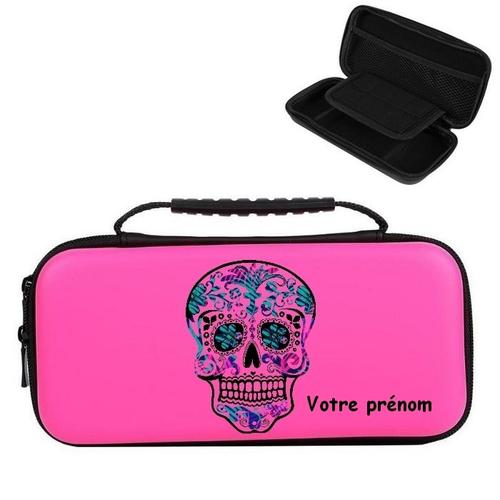 Etui Pochette Nintendo Switch Lite Rose Personnalisee Prenom Mort Mexicaine Fluo