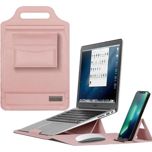 11 12 inch Polyuréthane (PU) Sac à Main Housse pour Ordinateur Béquille Phone Storage Bag Mouse Pad for Macbook Air Surface HP Lenovo Dell ASUS Acer Samsung Laptops Bag Case - Pink