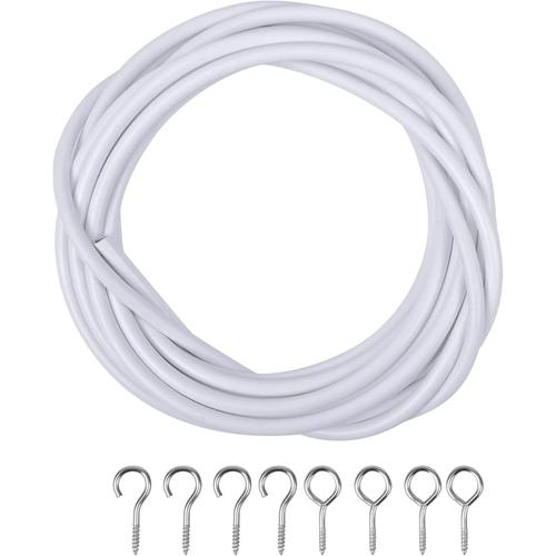 3 Mètres Cable Pour Rideaux, Blanc Fil De Rideau Avec 8 Pièces Crochets À Visser, Câble De Rideau Enduite De Plastique, Cable Rideau Tringle Rideau Souple