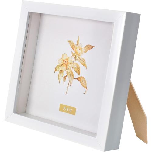 Cadre Photo 3D à Remplir, 20 x 20 CM Cadre Photo Profond pour Objet Jusqu'à 3 CM, Carrée Cadre d'Objet en Bois pour Médailles Souvenirs Photos Billets Fleurs Séchées Artisanat Déco Murale (Blanc)