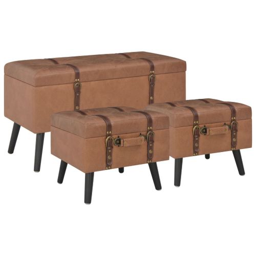 Tabourets De Rangement 3 Pcs Marron Similicuir