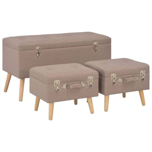Tabourets De Rangement 3 Pcs Marron Tissu