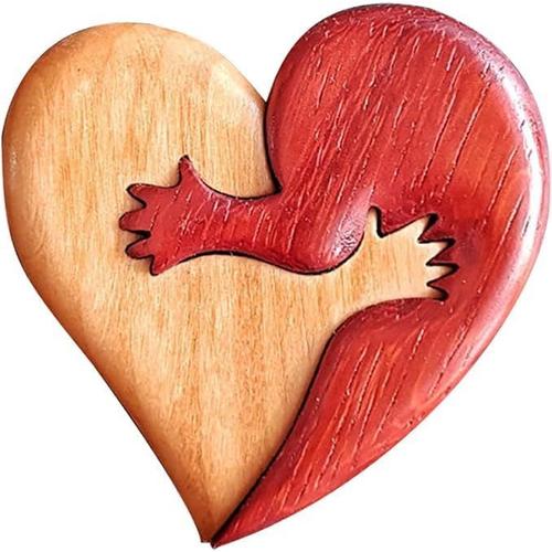 Bouton D'intarsia En Bois « A Hug From My Heart For You » Fait À La Main - Décoration Intarsia En Forme De C?urs D'amour - A Hug From My Heart To Yours (A)