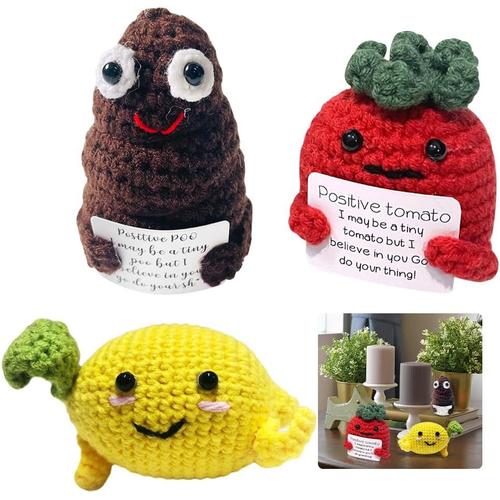 Pocket Hug Mini Peluche, 3 Pièces Créatives Poupée De Pommes De Terre En Laine À Tricoter, Positive Tomato, Poupée De Citron, Cadeau Départ Collègues, Cadeau Pour Petite Amie Famille Ami