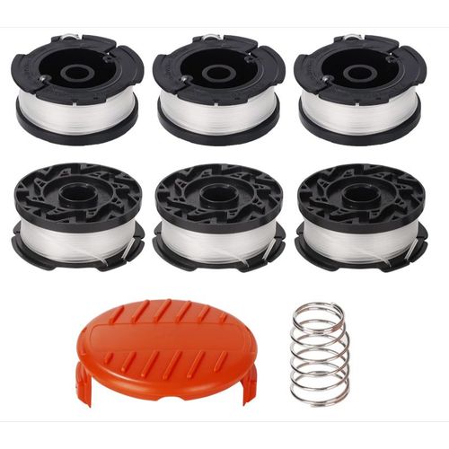 Lot de 6 bobines de fil A6481 A6485 pour coupe-bordures Black Decker STC1820CM STC1820PC STC1820EPC STC1840EPC ST5530 ST1823 GLC1823L20 (6 paquets + 1 copertura + 1 molla)