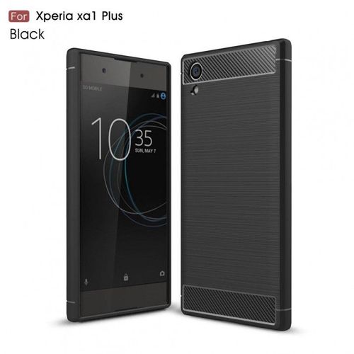 Coque Souple Noire Pour Sony Xperia Xa1 Plus Design Carbone Effet Brossé