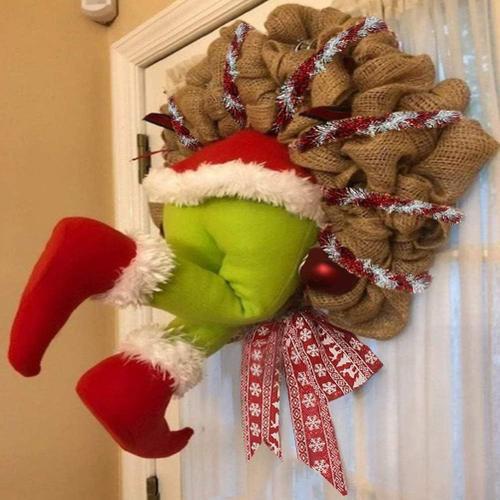 Guirlande De Grinch,Guirlande De Noël,Comment Grinch A Volé La Guirlande De Jute De Noël Ornements De Guirlande De Noël,Jambes Remplies Collées Sur Le Mur De Charmants Cadeaux Pour Amis 30*40CM