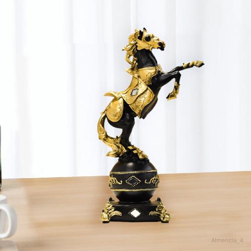 Figurine de cheval debout en résine, ornement de bureau, salle à manger, chambre à coucher, Sculpture animale, Figurine de bureau pour l'ameublement Noir