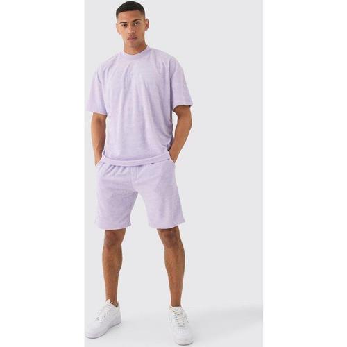 Oversized Extended Neck Towelling Homme T-Shirt & Shorts Homme - Violet - Xs, Violet