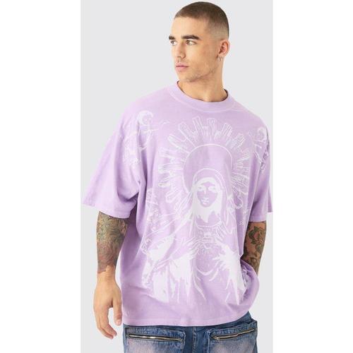 Oversized Over The Seam Renaissance Line Print T-Shirt Homme - Violet - S, Violet