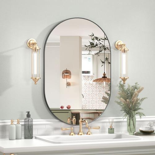 Cassilando miroir elliptique, 50 x 75 cm, miroir de salle de bain ovale, miroir à cadre métallique, suspendu horizontalement ou verticalement, miroir de maquillage pour salon, Chambre, entrée (noir)