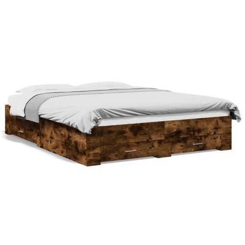 Vidaxl Cadre De Lit Avec Tiroirs Sans Matelas Chêne Fumé 140x200 Cm