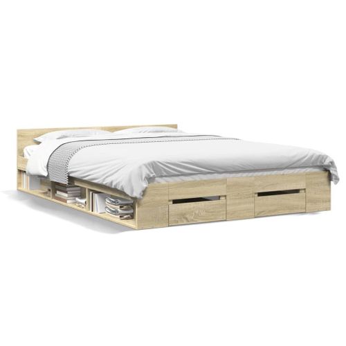 Vidaxl Cadre De Lit Avec Tiroirs Sans Matelas Chêne Sonoma 160x200 Cm