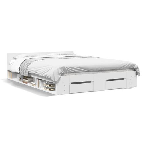 Vidaxl Cadre De Lit Avec Tiroirs Sans Matelas Blanc 150x200 Cm