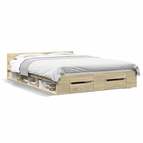 Vidaxl Cadre De Lit Avec Tiroirs Sans Matelas Chêne Sonoma 150x200 Cm