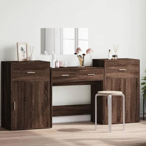 Vidaxl Ensemble De Coiffeuse 4 Pcs Chêne Marron Bois D'ingénierie