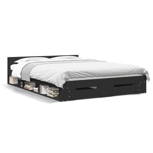 Vidaxl Cadre De Lit Avec Tiroirs Sans Matelas Noir 160x200 Cm