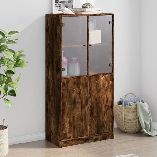 Vidaxl Buffet Haut Avec Portes Chêne Fumé 68x37x142 Cm Bois Ingénierie
