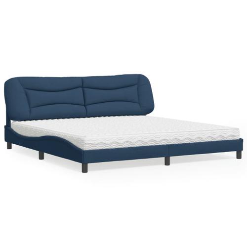 Vidaxl Lit Avec Matelas Bleu 200x200 Cm Tissu