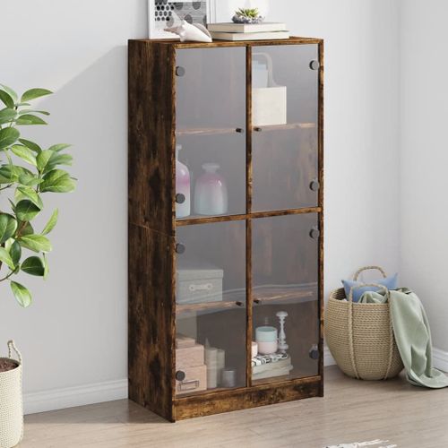 Vidaxl Buffet Haut Avec Portes Chêne Fumé 68x37x142 Cm Bois Ingénierie