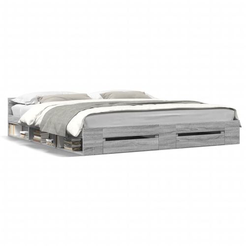 Vidaxl Cadre De Lit Avec Tiroirs Sans Matelas Sonoma Gris 180x200 Cm