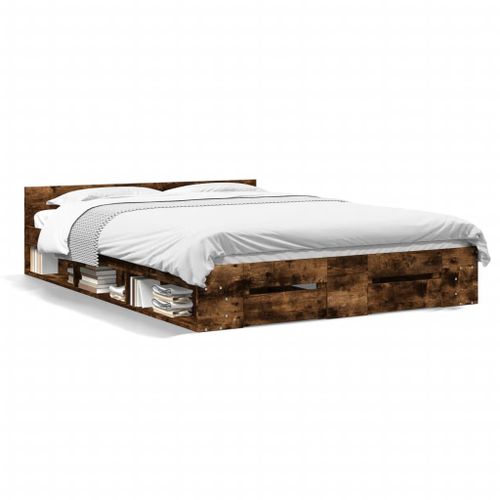 Vidaxl Cadre De Lit Avec Tiroirs Sans Matelas Chêne Fumé 140x190 Cm