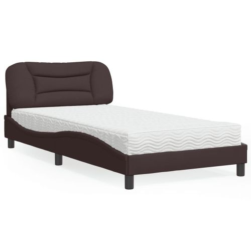 Vidaxl Lit Avec Matelas Marron Foncé 100x200 Cm Tissu