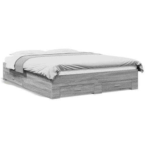 Vidaxl Cadre De Lit Avec Tiroirs Sans Matelas Sonoma Gris 140x200 Cm