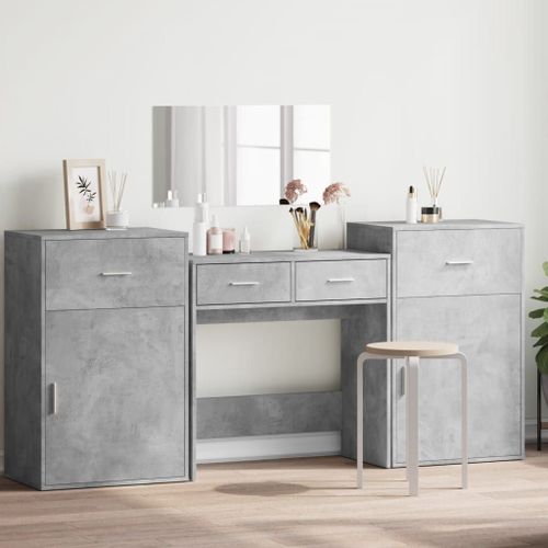 Vidaxl Ensemble De Coiffeuse 4 Pcs Gris Béton Bois D'ingénierie