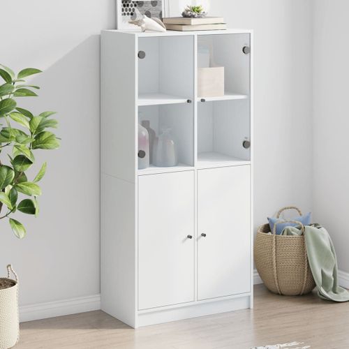 Vidaxl Buffet Haut Avec Portes Blanc 68x37x142 Cm Bois D'ingénierie