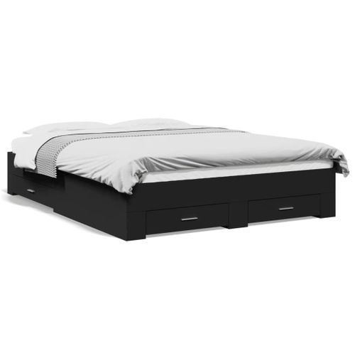 Vidaxl Cadre De Lit Avec Tiroirs Sans Matelas Noir 140x200 Cm