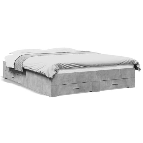 Vidaxl Cadre De Lit Avec Tiroirs Sans Matelas Gris Béton 140x200 Cm