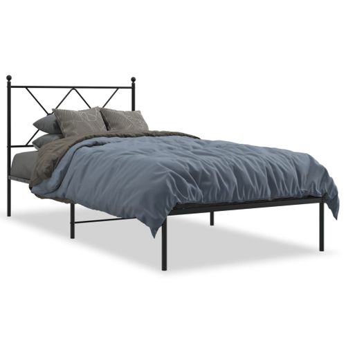 Vidaxl Cadre De Lit Métal Avec Tête De Lit Noir 90x200 Cm