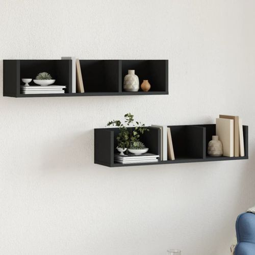 Vidaxl Armoires Murales 2 Pcs Noir 75x18x16,5 Cm Bois D'ingénierie